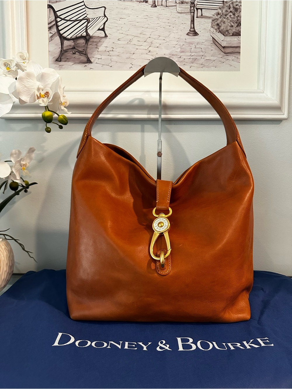 Dooney & Bourke Florentine Leather Logo Lock Hobo Bag - Chestnut EUC